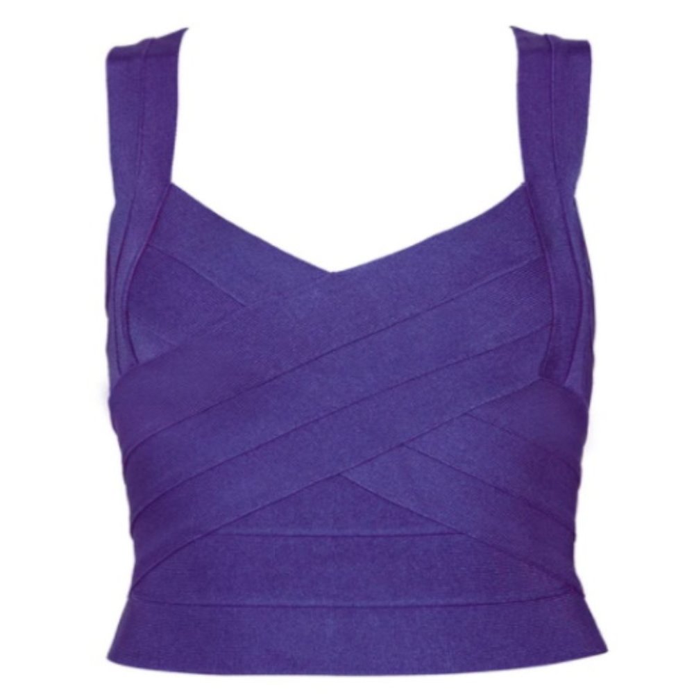 Deep Purple Semi-Stretch Sexy V-Neck Crop Top